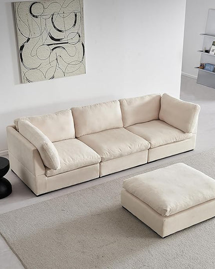 Cloud Modular Sectional Sofa, Comfort 60% Down Filled L Shaped Sleeper Sofa Couch Bed with Movable Ottoman for Living Room, Minimalist Wide Deep Seat Convertible Corner Sofa&Couches for Office - LeafyLoom