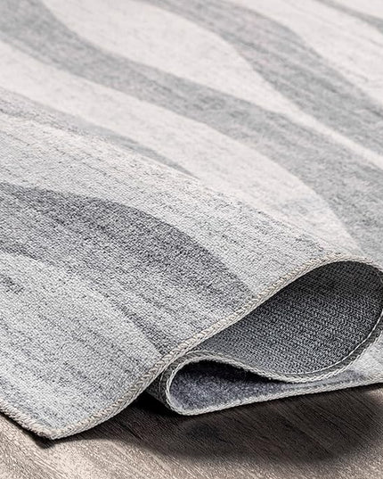 nuLOOM Kami Abstract Curves Machine Washable Ultra Thin Area Rug, 3' x 5', Light Grey - LeafyLoom