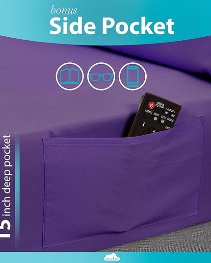 DREAMCARE Full Size Sheets - Cooling Bed Sheets - 4pcs Set - up to 15" Deep Pocket Full Sheet Set - Sheets Full Size Bed - Soft & Long Lasting 100% Fine Brushed Polyester with Side Pocket - Purple - LeafyLoom