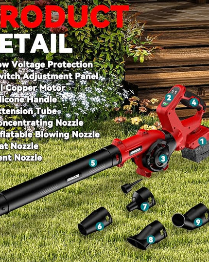 Leaf Blower, Cordless Leaf Blower for Milwaukee M18 Battery, 3 Speed Modes Up to 200MPH, 270° Rotatable Electric Leaf Blower with 4 Blowing Nozzles for Lawn Care and Yard(Battery Not Included) - LeafyLoom