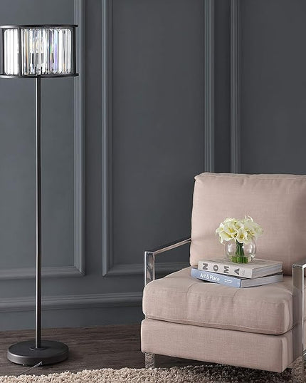 JONATHAN Y JYL9054A Bevin 63" Metal/Crystal LED Floor Lamp, Glam, Contemporary, Modern, Elegant, Office, Living Room, Family Room, Dining Room, Bedroom, Hallway, Foyer, Oil Rubbed Bronze/Crystal - LeafyLoom