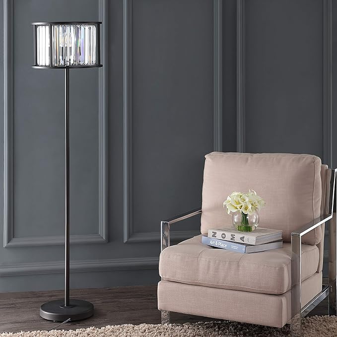 JONATHAN Y JYL9054A Bevin 63" Metal/Crystal LED Floor Lamp, Glam, Contemporary, Modern, Elegant, Office, Living Room, Family Room, Dining Room, Bedroom, Hallway, Foyer, Oil Rubbed Bronze/Crystal - LeafyLoom