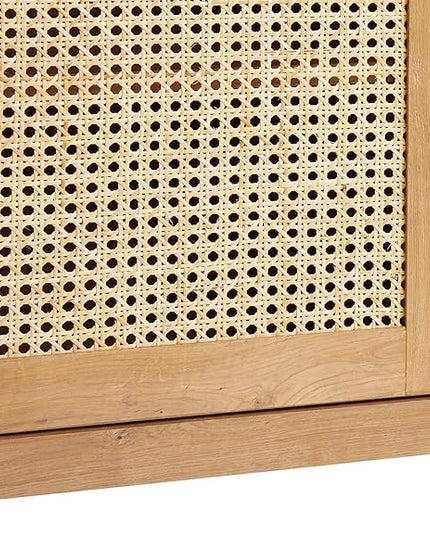 Walker Edison Boho Arched Rattan 2-Door Sideboard, 58 Inch, English Oak - LeafyLoom