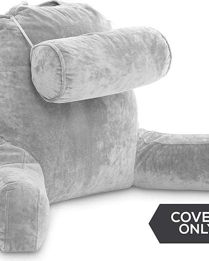 Husband Pillow XXL Cover Micro Plush Easy-Care Fabric Designed with Vibrant Long Lasting Color, Lush with Back & Side Pockets - Wide Large Zipper, Bed Rest Reading Pillowcase, Light Grey - LeafyLoom