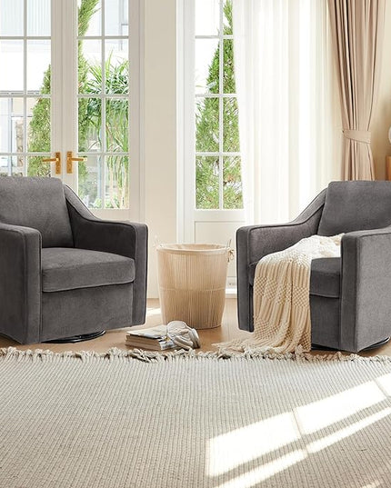 COLAMY 360° Swivel Accent Chair Set of 2, Upholstered Fabric Leisure Armchair with Lumbar Pillow for Living Room Bedroom Home Office, Grey - LeafyLoom