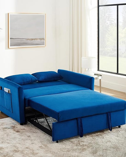 Sleeper Couch Pull-Out Sofa Bed 3-in-1 Versatile Multi-Functional Velvet, Convertible 54'' Loveseat Chaise Lounge with Adjustable Backrest Lumbar Pillows,for Living Room Side Pockets,Small Space - LeafyLoom