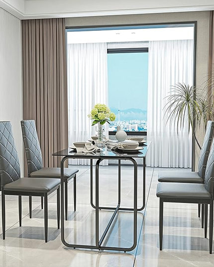 NicBex Small Kitchen Table Set for 4 Dining Room Set 5-Piece Rectangle Dining Table Set with Metal Frame, Tempered Glass Dining Table for Kitchen, Living Room, Black - LeafyLoom