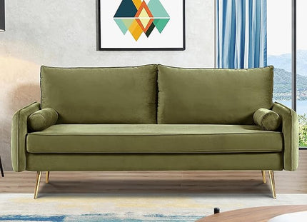 Kent Modern Sofa, European Style Velvet Living Room Furniture with Tapered Legs, Vintage Flair, and Sleek Design, Olive Green - LeafyLoom