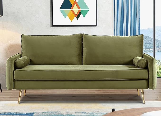 Kent Modern Sofa, European Style Velvet Living Room Furniture with Tapered Legs, Vintage Flair, and Sleek Design, Olive Green - LeafyLoom