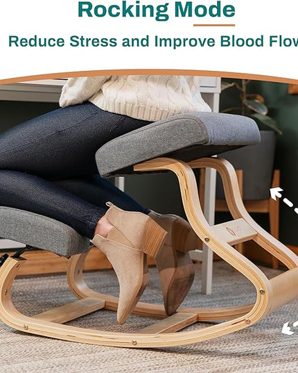 Ergonomic Kneeling Chair - A Rocking Ergo Knee Chair and Wooden Desk Chair designed for Home Office Study and Posture Chair Support, Comfortable to Reduce Neck and Back Pressure - Grey - LeafyLoom
