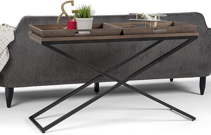 SIMPLIHOME Damien SOLID ELM WOOD 50 Inch Wide Console Table in Distressed Natural Elm, For the Living room, Entryway and Bedroom - LeafyLoom