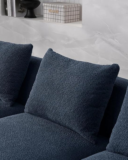 113" L-Shape Sectional Side Chaise and Ottoman, Modular Sofa, DIY Combination, Loop Yarn Fabric for Living Room, Apartment, 113inch, Blue Right - LeafyLoom