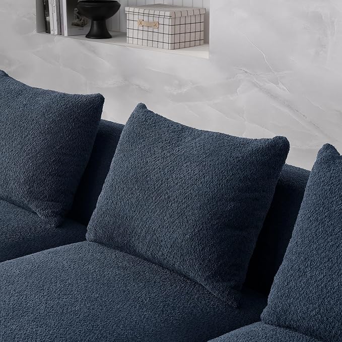 113" L-Shape Sectional Side Chaise and Ottoman, Modular Sofa, DIY Combination, Loop Yarn Fabric for Living Room, Apartment, 113inch, Blue Right - LeafyLoom