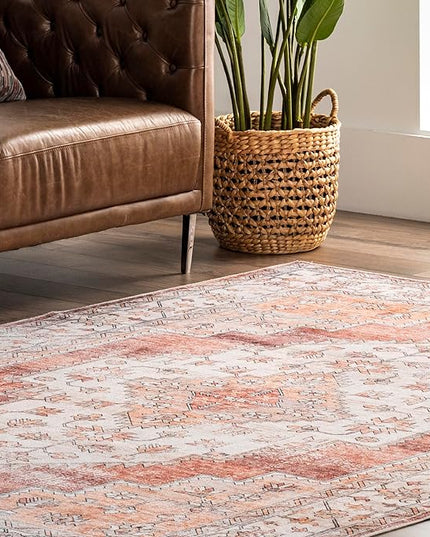 nuLOOM Dania Machine Washable Medallion Ultra Thin Area Rug, 4' x 6', Rust - LeafyLoom