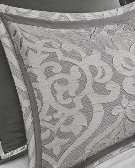 Madison Park Odette Cozy Comforter Set Jacquard Damask Medallion Design - Modern All Season, Down Alternative Bedding, Shams, Decorative Pillows, Queen(90 in x 90 in), Silver 8 Piece - LeafyLoom