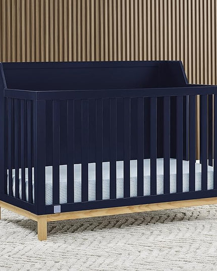Delta Children babyGap Oxford 6-in-1 Convertible Crib + Brannan Bear Bookcase with Bins + Brannan Bear Wall Shelf with 4 Hooks, Navy/Natural (Bundle) - LeafyLoom