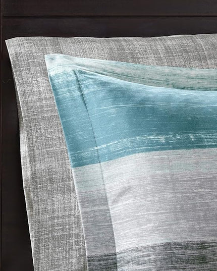 Madison Park Essentials Twin Comforter Set, Bed in a Bag Twin, Watercolor Print Coastal Comforter & Chambray Cotton Sheet Set, All Season Bedding Set, Saben, Aqua Twin (68 in x 86 in) 7 Piece - LeafyLoom