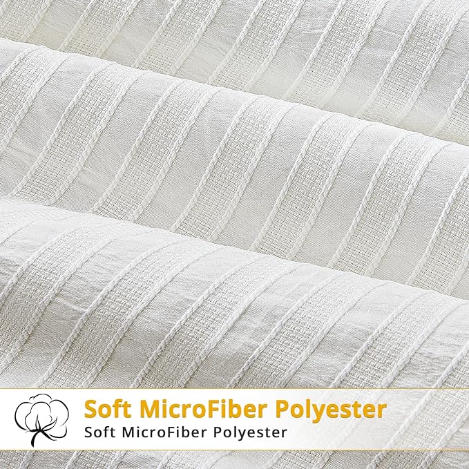 ENCOFT White Comforter King Size, Soft Microfiber Farmhouse Boho Comforter Set King, 3 Pieces Lightweight Winter Bedding with 1 Textured Striped Comforter and 2 Pillowcases, 104x90 Inches - LeafyLoom