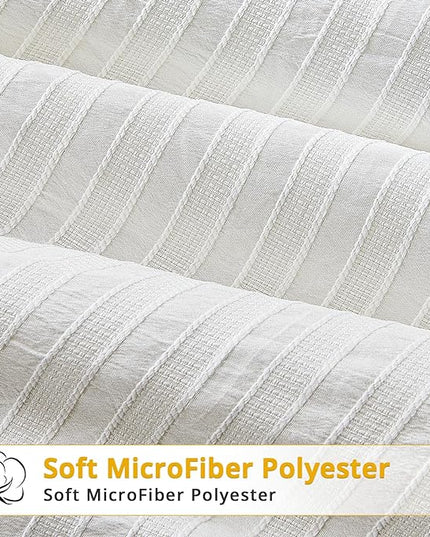 ENCOFT White Comforter Queen, 3 Pieces Boho Queen Comforter Sets, Textured Striped Comforter and 2 Pillowcases, Soft Microfiber Lightweight Farmhouse Queen Bed Comforter 90"x90" - LeafyLoom