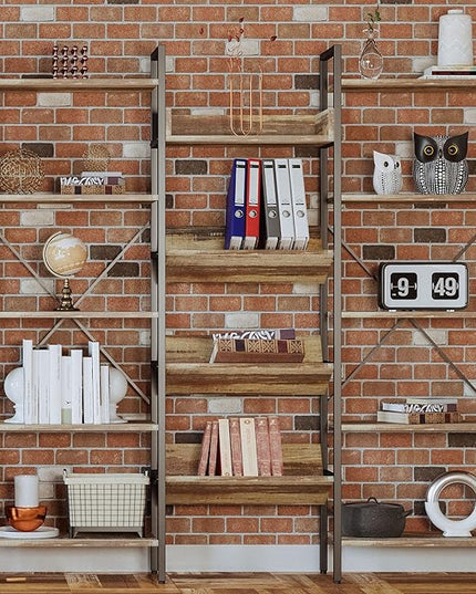 IRONCK Bookcases and Bookshelves Triple Wide 5 Tiers Industrial Bookshelf, Large Etagere Bookshelf Open Record Player Shelves with Metal Frame for Living Room Home Office - LeafyLoom