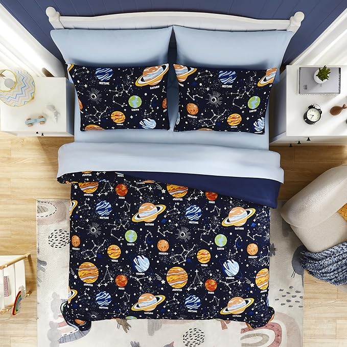Full Size Comforter Sets - Bedding Sets Full 7 Pieces, Glow in The Dark Bed in A Bag Full, Lightweight Space Bedding Sets for Kids, Teens - LeafyLoom