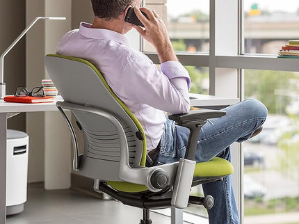 Steelcase Leap Office Chair, Black Frame and Buzz2 Navy Fabric - LeafyLoom