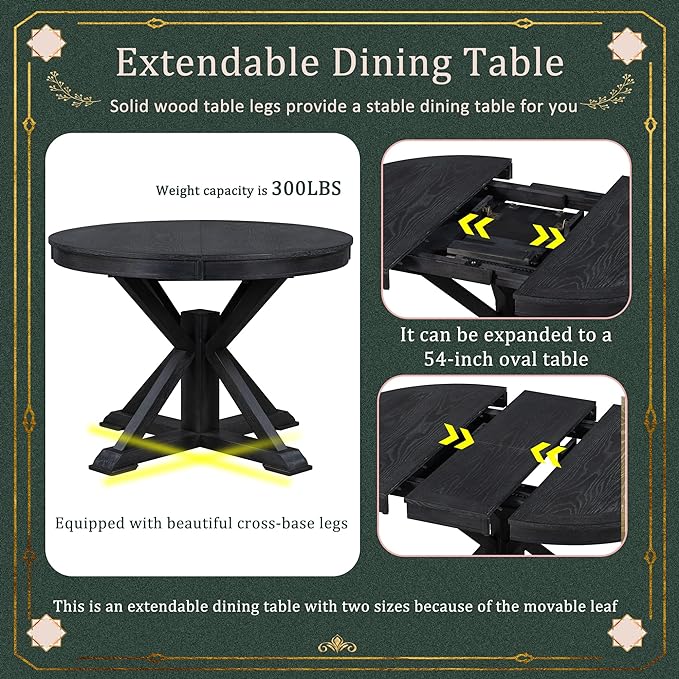 NicBex Dining Table Contemporary Kitchen Table Farmhouse Rustic Retro Functional Extendable Dining Table with a 12" Leaf for Dining Room and Living Room Round Dining Table, Espresso - LeafyLoom