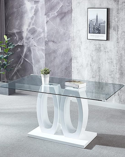 NicBex Modern Minimalist Rectangular Glass Dining Table Contemporary Double Pedestal Dining Table, Tempered Glass Top with MDF Base for Kitchen Dining Living Meeting Room Banquet Hall, White - LeafyLoom