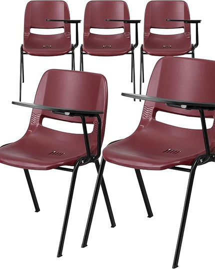 Flash Furniture HERCULES 5 Pack Burgundy Ergonomic Shell Chair with Left Handed Flip-Up Tablet Arm - LeafyLoom