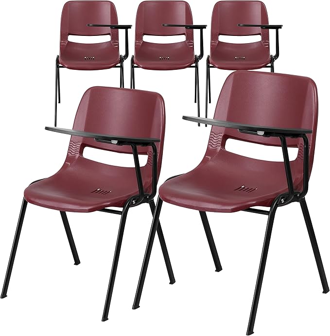 Flash Furniture HERCULES 5 Pack Burgundy Ergonomic Shell Chair with Left Handed Flip-Up Tablet Arm - LeafyLoom