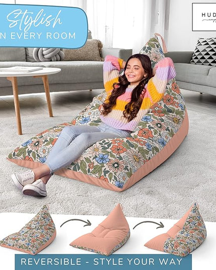 Stuffed Animal Bean Bag Storage - Machine Washable Bean Bag Chair for Kids - Extra Large Cover for Stuffing with Plush Toys, Pillows, Soft Items - Stuffed Animal Holder for Boys & Girls - Boho Floral - LeafyLoom