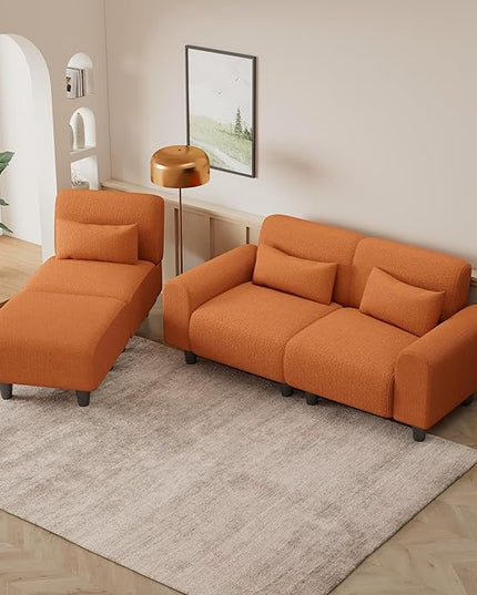 NicBex Sectional Couch Sofa with Lounge Chair Polyester Modern L Shaped Cloud Couch for Living Room Furniture Sets with Waist Pillows, Modular Sofa for Living Room, Bedroom, Apartment, 84.6"L, Orange - LeafyLoom