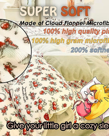 MorroMorn Queen Duvet Cover, Red Cherries Floral Bedding Sets, Plush Fluffy Comforter Covers Set, Down Alternative Blanket Ultra Soft Kawaii Cute for Girls Kids Teen Women Full Double Size - LeafyLoom