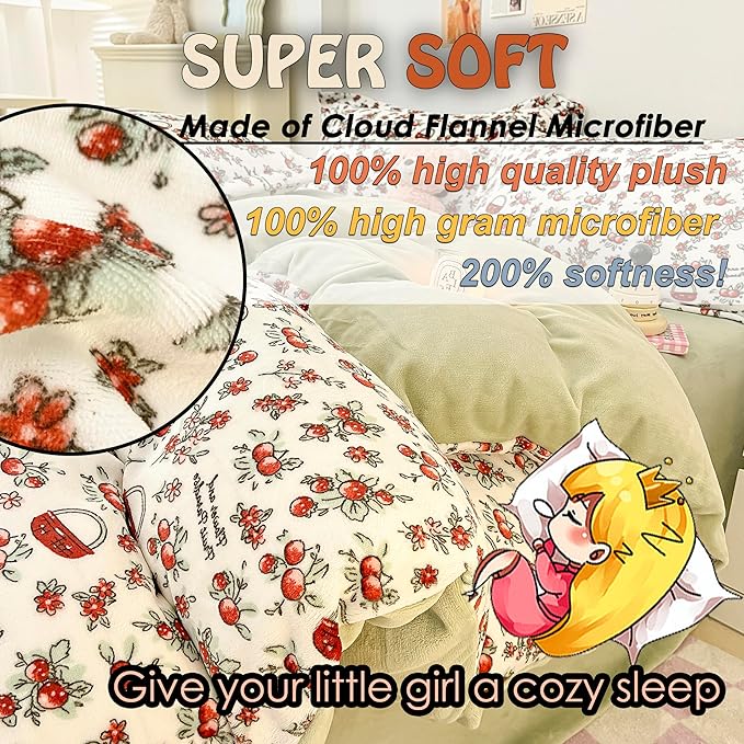 MorroMorn Queen Duvet Cover, Red Cherries Floral Bedding Sets, Plush Fluffy Comforter Covers Set, Down Alternative Blanket Ultra Soft Kawaii Cute for Girls Kids Teen Women Full Double Size - LeafyLoom