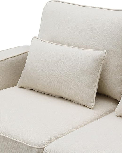 104" Modern Sofa, 4-seat Couch with Armrest Pockets and 4 Pillows for Living Room, Apartment, 104inch, Beige - LeafyLoom