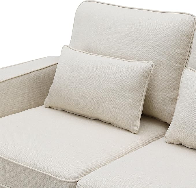 104" Modern Sofa, 4-seat Couch with Armrest Pockets and 4 Pillows for Living Room, Apartment, 104inch, Beige - LeafyLoom
