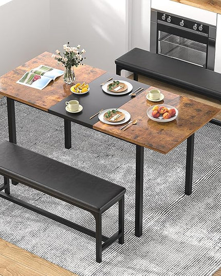 VECELO 3-Piece 63" Extendable Kitchen Table with Benches/Chairs Modern Breakfast Dinette/Dining Room Set for 4/6/2, Small Space Saving Design, Easy Assembly, Retro - LeafyLoom
