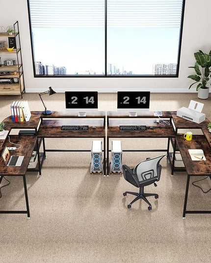 TIYASE L Shaped Desk with Power Outlet and USB Port, 59 in L-Shaped Computer Corner Desk with Storage Shelves, Home Office Desk Workstation with Monitor Stand, Tower Shelf, Rustic Brown - LeafyLoom