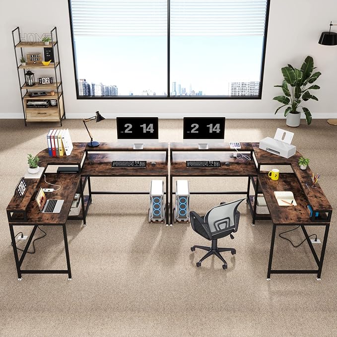 TIYASE L Shaped Desk with Power Outlet and USB Port, 59 in L-Shaped Computer Corner Desk with Storage Shelves, Home Office Desk Workstation with Monitor Stand, Tower Shelf, Rustic Brown - LeafyLoom