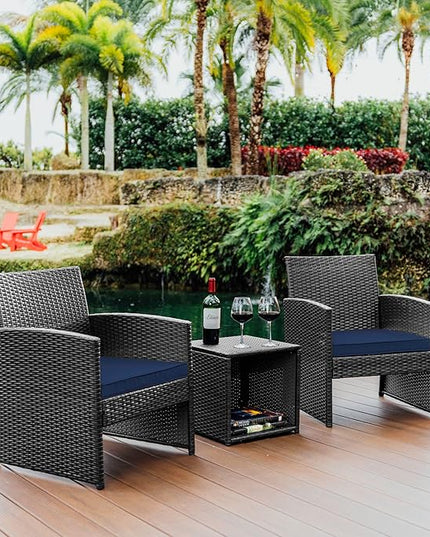 Nestl Wicker Outdoor Furniture Set - 3 Piece Patio Bistro Set (Grey/Navy) - LeafyLoom