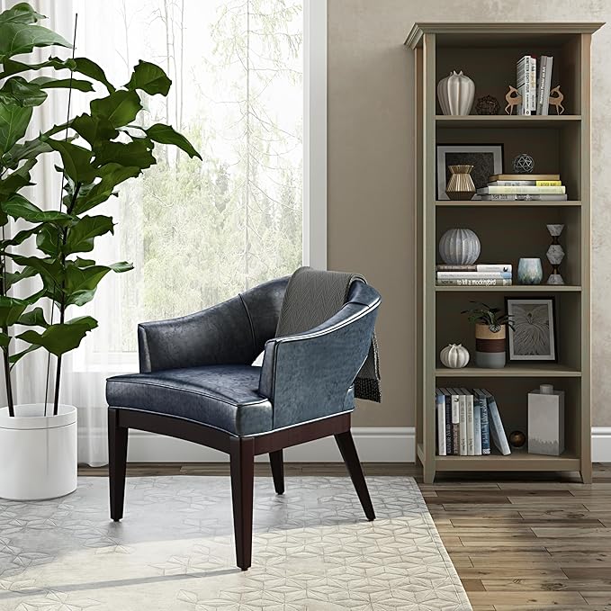 SIMPLIHOME Amherst SOLID WOOD 30 Inch Transitional 5 Shelf Bookcase in Distressed Grey, For the Living Room, Study Room and Office - LeafyLoom