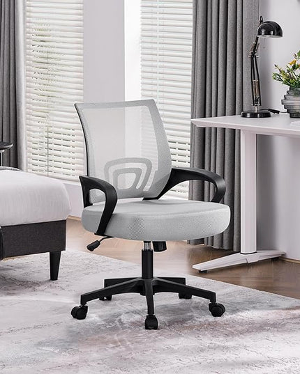 Yaheetech Ergonomic Office Chair Mid Back Computer Chair Mesh Desk Chair with Lumbar Support Armrest Executive Rolling Swivel Adjustable Task Chair for Adults, Grey - LeafyLoom