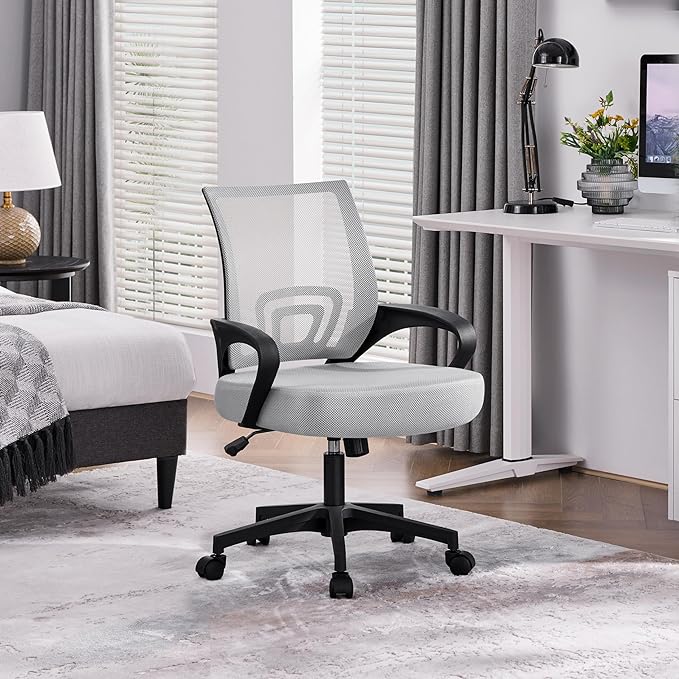 Yaheetech Ergonomic Office Chair Mid Back Computer Chair Mesh Desk Chair with Lumbar Support Armrest Executive Rolling Swivel Adjustable Task Chair for Adults, Grey - LeafyLoom