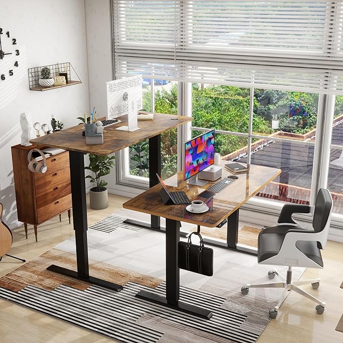 63 x 24 Inches Standing Desk Adjustable Height with Splice Board- Stand Up Desk, Electric Standing Desk, Sit to Stand Desk for Home & Office Computer Desk - LeafyLoom