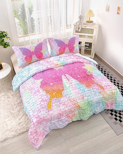 CVHOUSE Butterfly Bedding Set,Butterfly Comforter Full,Butterfly Comforter Set for Girls Kids Teens,Butterflies Quilt Set with 1 Comforter and 2 Pillow Cases- 3 Piece - LeafyLoom