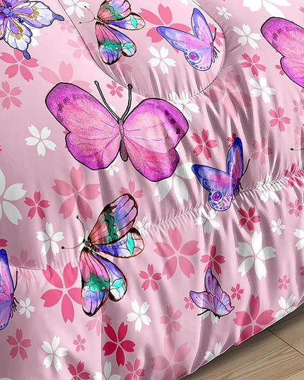 Kids Butterfly Comforter Set - Butterfly Full Bedding Set Pink Butterflies Prints Bedding Set for Girls Room Cute Princess Bedding Sets for All Season Butterfly Bed Set, 1 Comforter + 2 Pillowcases - LeafyLoom