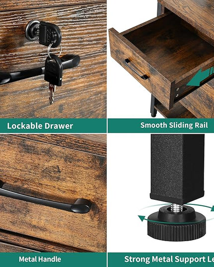 DWVO Computer Desk with Drawers & Hutch, 59.1" Office Desk with Power Outlets & LED Lights, Home Office Desk with Storage Shelves, Rustic Brown - LeafyLoom