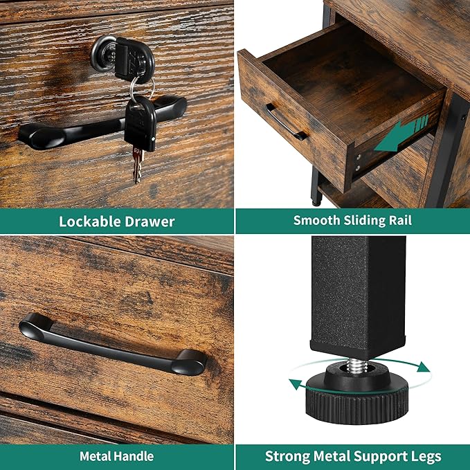 YITAHOME Computer Desk with Drawers & Power Outlets, File Drawers with Lock, 59" Home Office Desk with Storage Shelves & Monitor Stand, Gaming Desk with LED Lights & Hutch, Rustic Brown - LeafyLoom