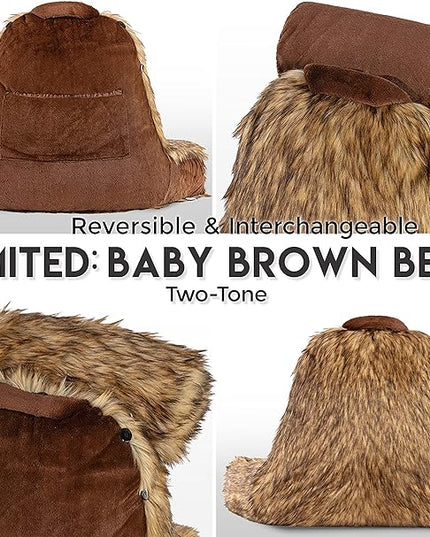 Husband Pillow XXL Cover Only - Limited Baby Brown Bear Backrest Pillowcase Set, 2-Tone Reversible Double Sided Fabulous Faux Fur Reading & Bed Rest, Thick Zippers, 2 Sided Solid Fabric Neck Rolls - LeafyLoom