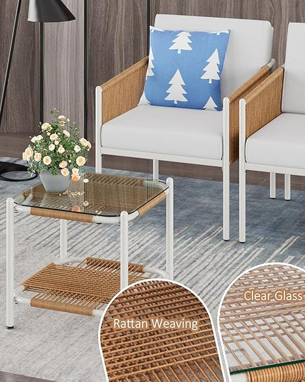 Shintenchi 3 Piece Wicker Patio Furniture Set, Outdoor Furniture Rattan Conversation Set with Two Single Chairs and Coffee Table for Backyard, Balcony, Poolside - LeafyLoom